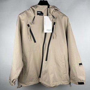 Waterproof Beige Technical Jacket with Contrast Zipper Detail